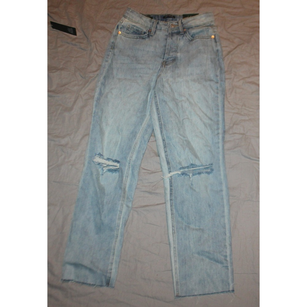 Women's Super-High Rise Distressed Slim Straight Jeans - Wild Medium wash Sz 0